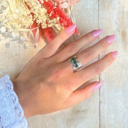 Bague large en argent LAUREA - 3 oxydes verts & laiton doré TAILLE 54