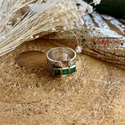 Bague large en argent LAUREA - 3 oxydes verts & laiton doré TAILLE 54