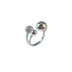 Bague ouverte 3 boules lisses et zircons - argent TAILLE 54