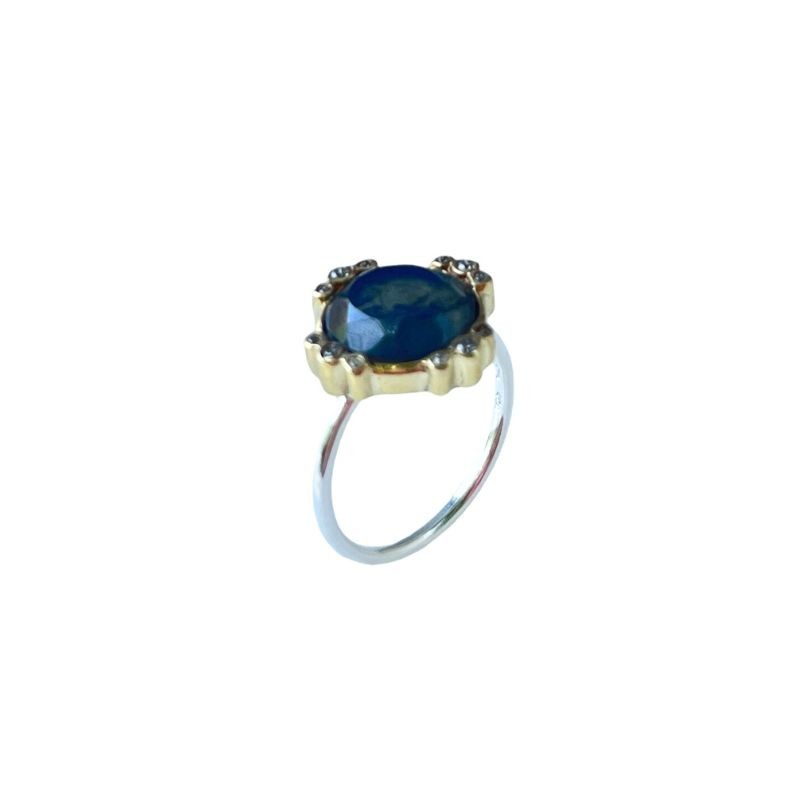 Bague fine labradorite zircons - argent TAILLE 56