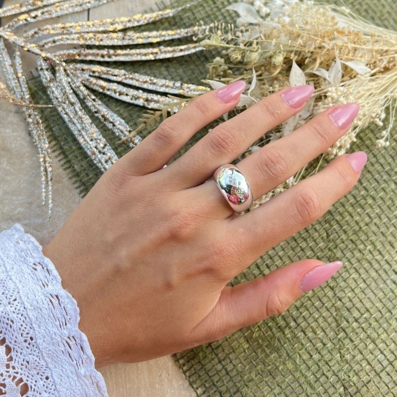 Bague anneaux bombés et zircons - argent TAILLE 58