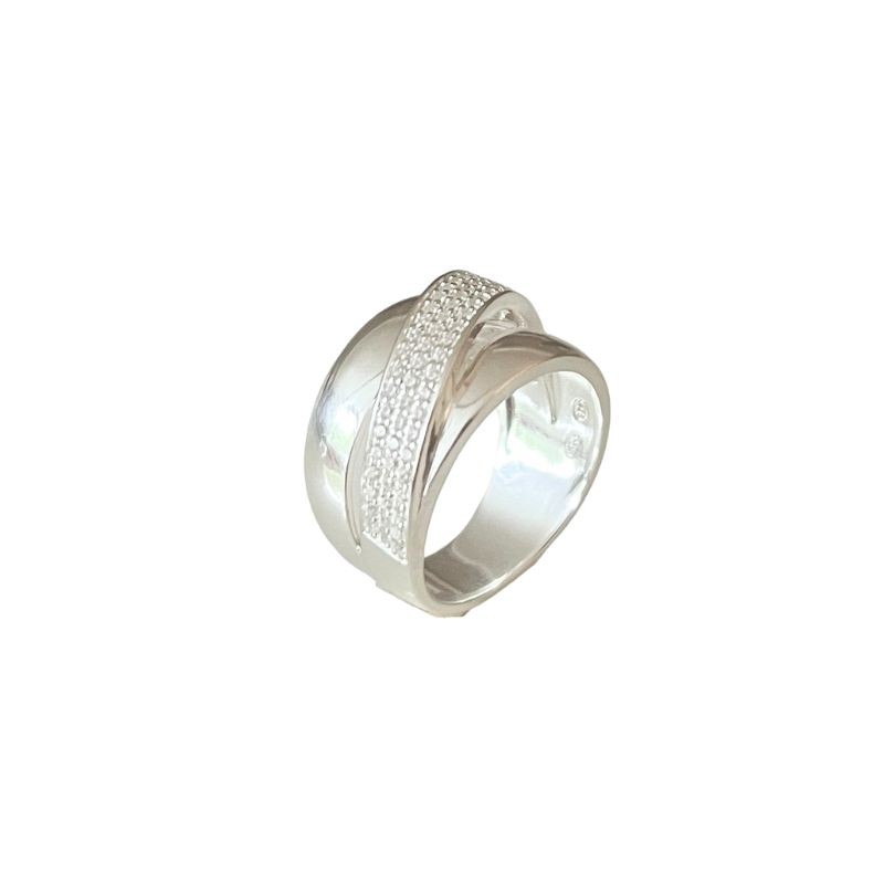 Bague anneaux rubans lisses et zircons - argent Canyon