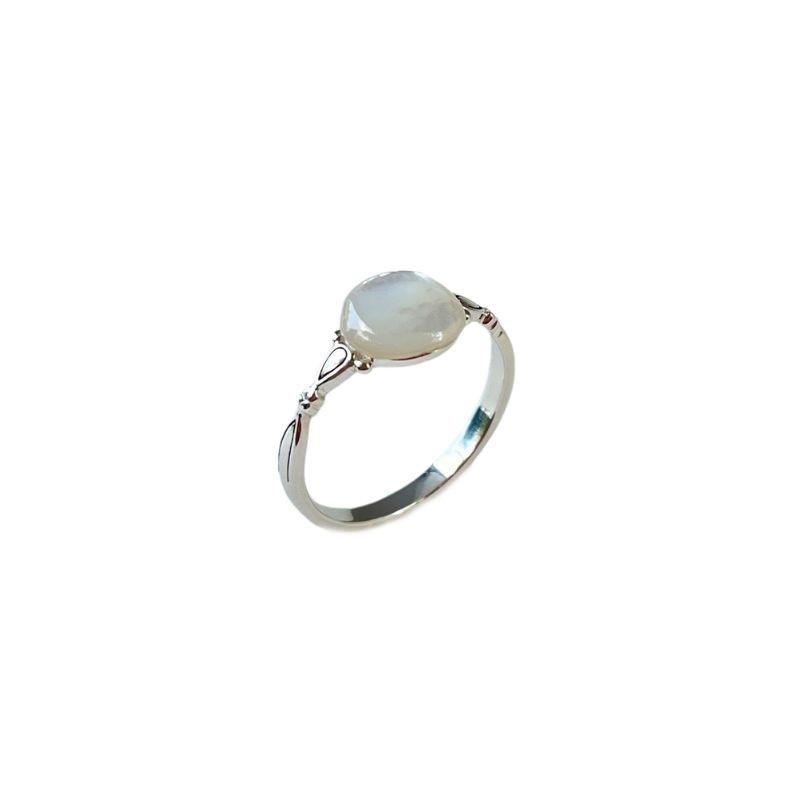 Bague fine nacre blanche ronde - argent CANYON