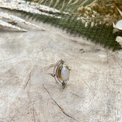 Bague pierre de lune ovale et petites perles blanches - argent TAILLE 56