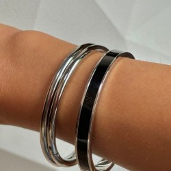 Bracelet jonc fermé BANGLE noir argent - Rhodium TAILLE Taille 1