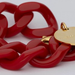 Bracelet FLAT CHAIN SCARLET RED Doré, Gros Maillons rouge