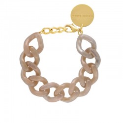 Bracelet MINI-FLAT CHAIN BIANCONE MARBLE Doré, Gros Maillons beige - VANESSA BARONI