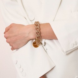 Bracelet MINI-FLAT CHAIN BIANCONE MARBLE Doré, Maillons beige