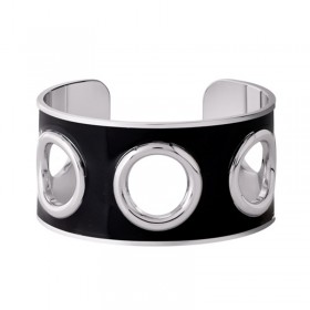 Bracelet manchette oeillets EYELET noir argent