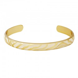 Bracelet jonc ouvert bombé ZEBRA texturé Zébré - Blanc sable doré