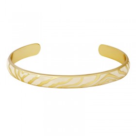 Bracelet jonc ouvert bombé ZEBRA texturé Zébré - Blanc sable doré