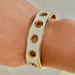 Bracelet jonc ajustable manchette EYELET Blanc Sable doré