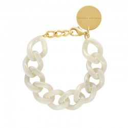 Bracelet MINI-FLAT CHAIN SNOW WHITE MARBLE Doré, Gros Maillons blanc - VANESSA BARONI