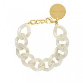 Bracelet MINI-FLAT CHAIN SNOW WHITE MARBLE Doré, Gros Maillons blanc - VANESSA BARONI