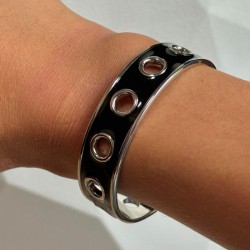 Bracelet jonc oeillets EYELET noir argent