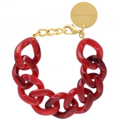 Bracelet FLAT CHAIN RED MARBLE Doré, Gros Maillons rouge VANESSA BARONI