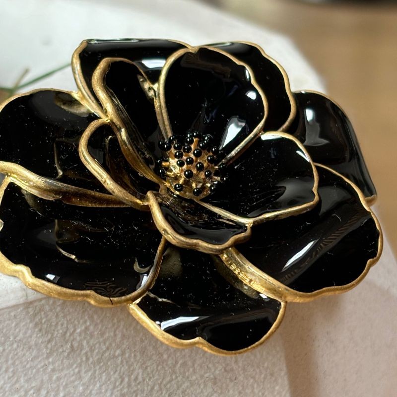 Broche & Pendentif 3D PEONY - Fleur noir doré