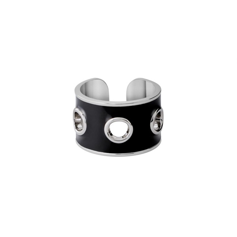 Bague large oeillets ajustable EYELET - Noir argent