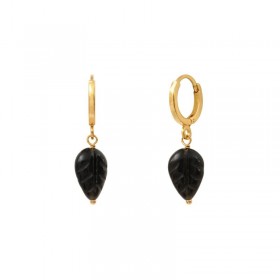 Boucles d'oreilles mini-dormeuses ARIZONA DREAM Or - Feuille Obsidienne noire - SATELLITE