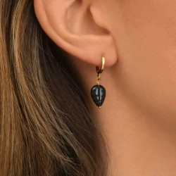 Boucles d'oreilles dormeuses ARIZONA DREAM Or - Feuille Obsidienne noire