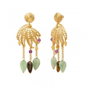 Boucles d'oreilles pendantes ARIZONA DREAM Or - Feuilles Aventurine - SATELLITE