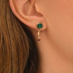 Boucles d'oreilles pendantes BABYLONE Or - Agate verte & Grenat