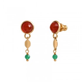 Boucles d'oreilles pendantes BABYLONE Or - Cornaline orange & Agate verte - SATELLITE