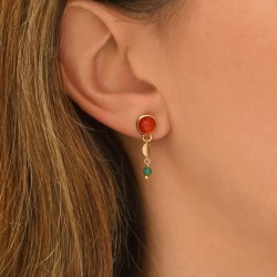 Boucles d'oreilles BABYLONE Or - Cornaline orange & Agate verte