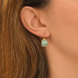 Boucles d'oreilles dormeuses BABYLONE Or - Amazonite verte carrée