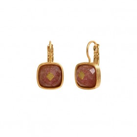 Boucles d'oreilles dormeuses BABYLONE Or - Quartz fraise carré SATELLITE