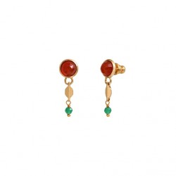 Boucles d'oreilles pendantes BABYLONE Or - Cornaline orange & Agate verte SATELLITE