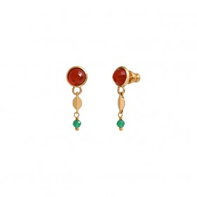 Boucles d'oreilles pendantes BABYLONE Or - Cornaline orange & Agate verte SATELLITE