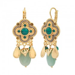 Boucles d'oreilles dormeuses POSITANO Or - Cabochon Malachite & Aventurine - SATELLITE