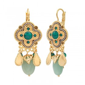 Boucles d'oreilles dormeuses POSITANO Or - Cabochon Malachite & Aventurine - SATELLITE