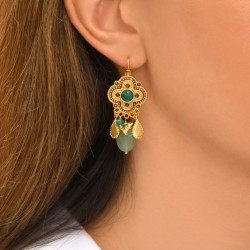 Boucles d'oreilles dormeuses POSITANO Or - Fleur Malachite & Aventurine