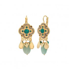 Boucles d'oreilles dormeuses POSITANO Or - Cabochon Malachite & Aventurine SATELLITE