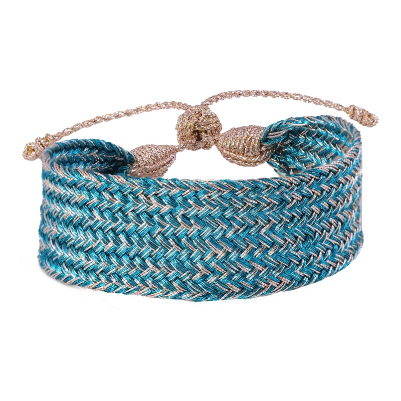 Bracelet manchette MAXI ANIA Rose Gold Teal Blue - Fils d'or tressés MAAYAZ