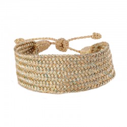 Bracelet manchette MAXI ANIA Gold Basil - Fils d'or tressés dorés & bleu