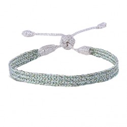 Bracelet fin ajustable ANIA Silver Apple Green - Fils d'or tressés MAAYAZ