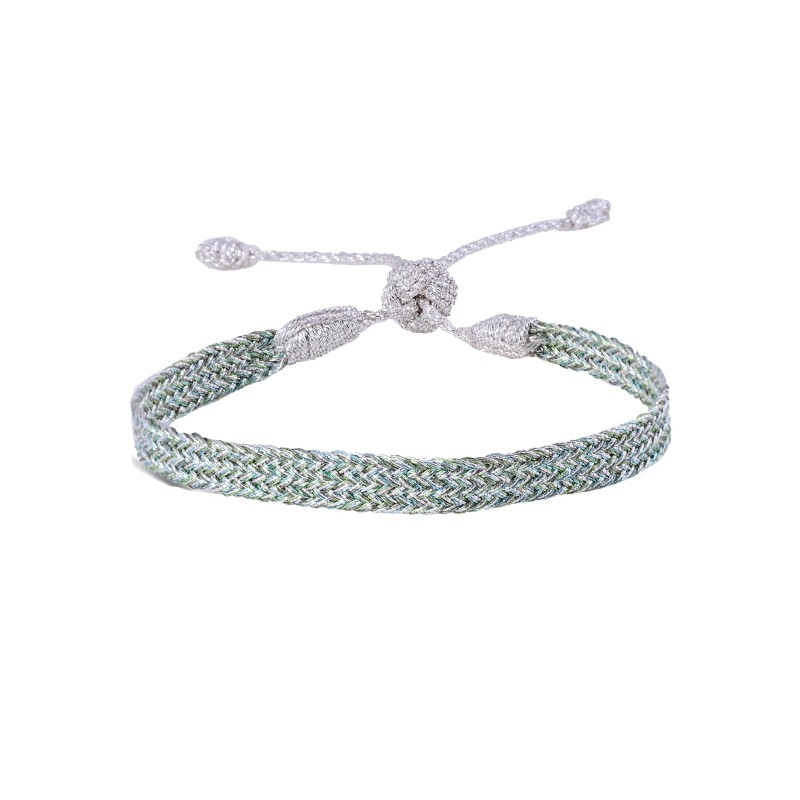 Bracelet fin ajustable ANIA Silver Apple Green - Fils d'or tressés MAAYAZ